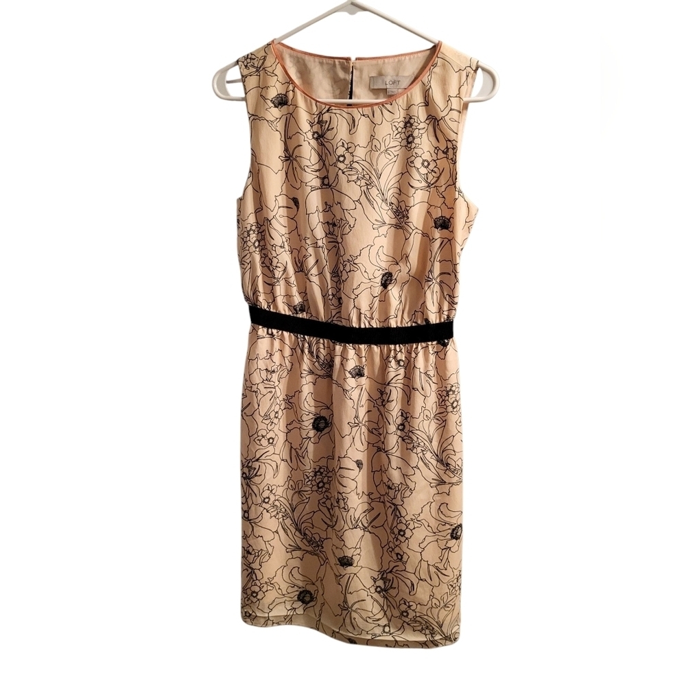 Loft Floral Print Sleeveless Dress - Cream and Black, Small, EUC